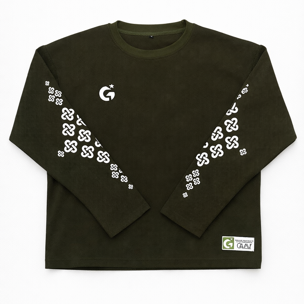 GREEN WAFFLE LONG SLEEVE